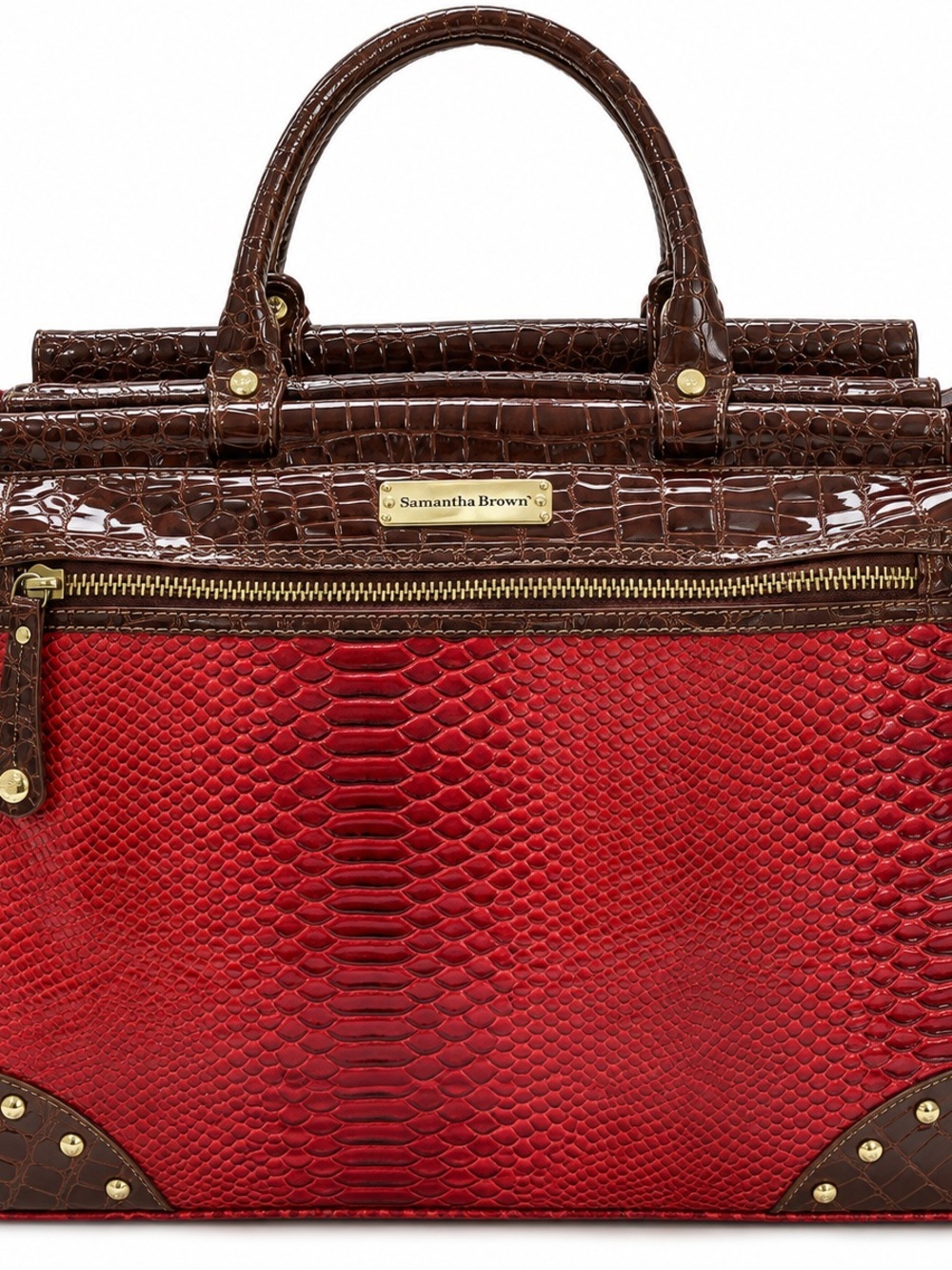 Samantha Brown Red/Orange Croc Embossed Travel Satchel Shoulder Bag